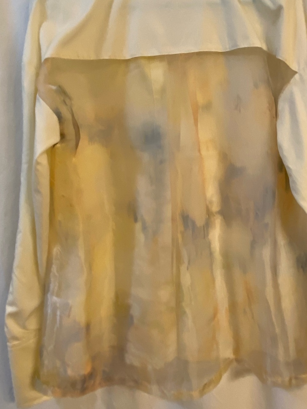 Parker Fancy Blouse. 3 Buttons at wrist. Sheer Shimmer Cream & Blue Back. NWOT